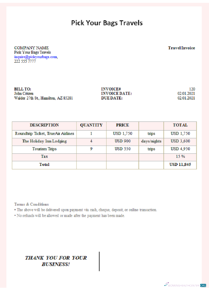 Download USA Pick Your Bags Travels invoice Photoshop template